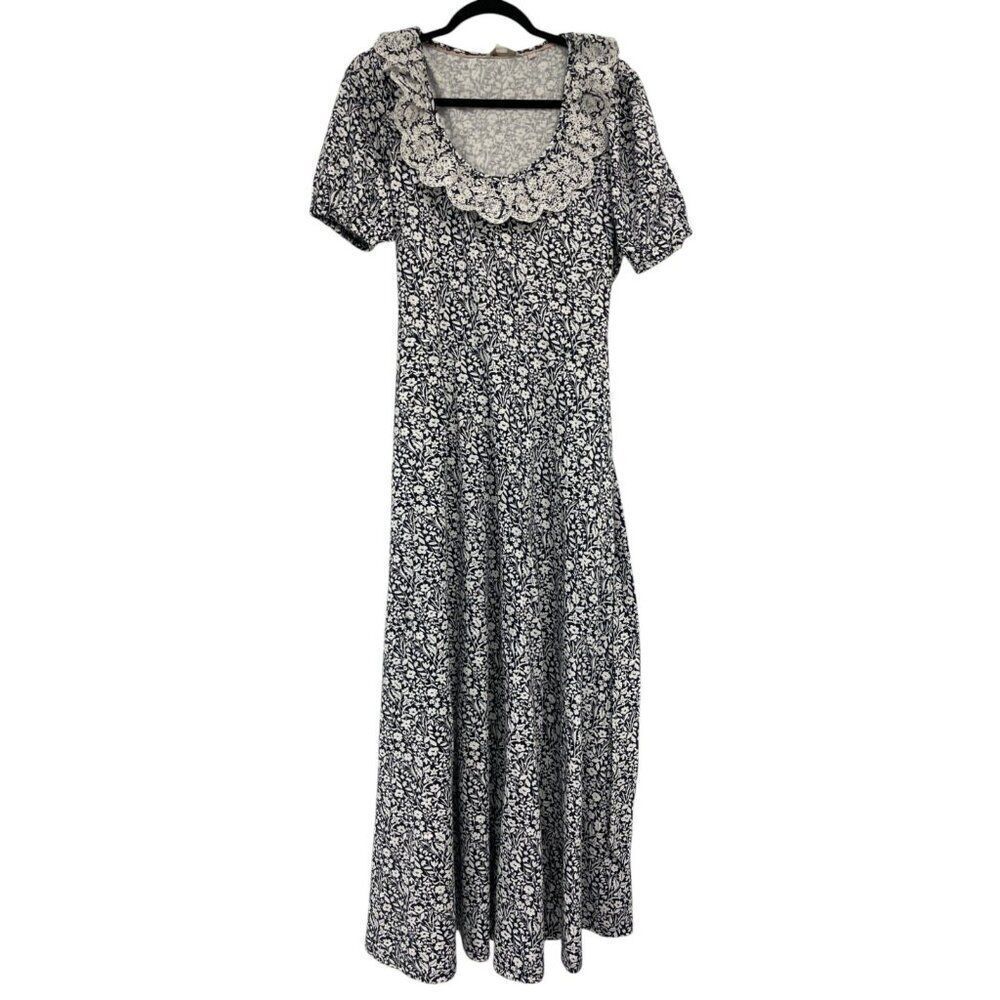 Boden Womens Maxi Dress UK 18 US 14L Navy Blue Floral Trim Lace collar D0135 NWT - Picture 2 of 12